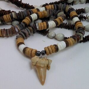 Handmade Tooth Pendant Necklace and Coco Shell Long Necklace Set - 2 Piece‎ Set